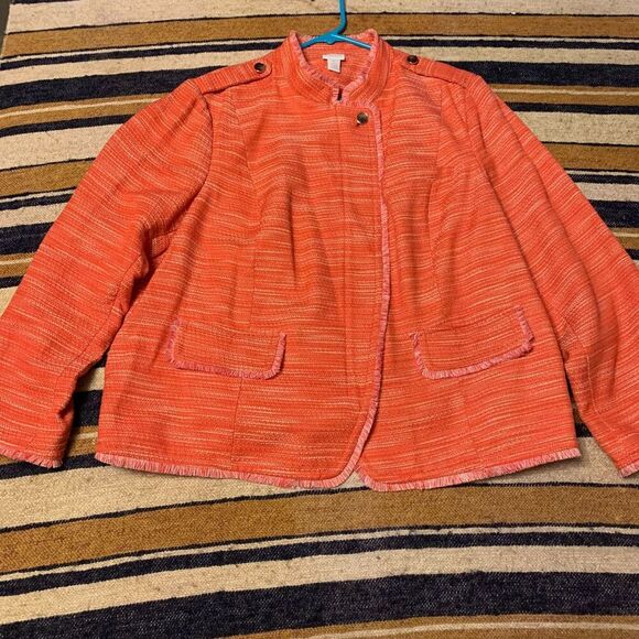 Chico's Jackets & Blazers - Chico's Orange Blazer Jacket Career Workwear Textured Plus Sz 4 Bright Statement